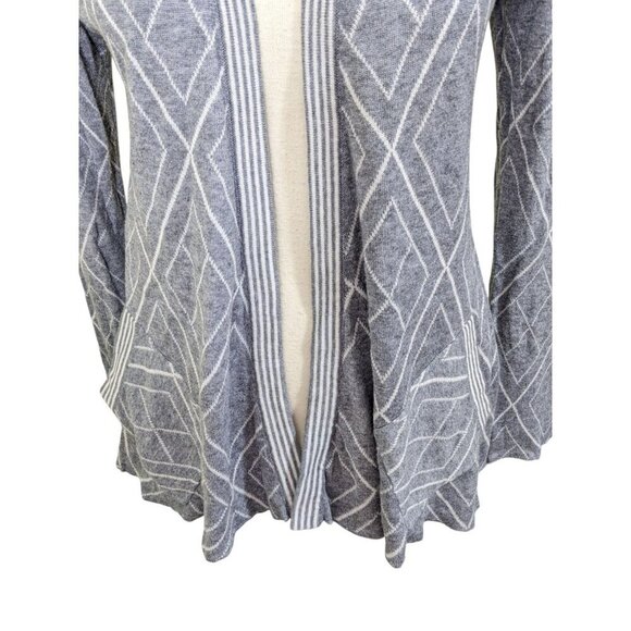 Belldini Open Front Hooded Cardigan Sweater Womens Size M Gray White Geo Print - Picture 4 of 8